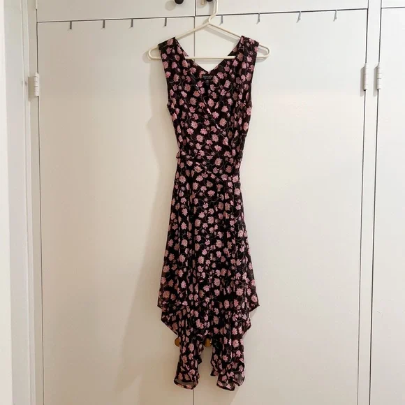 topshop floral wrap midi dress Topshop Floral Black Lime Green Wrap Midi Dress Sz 2 XS NWT